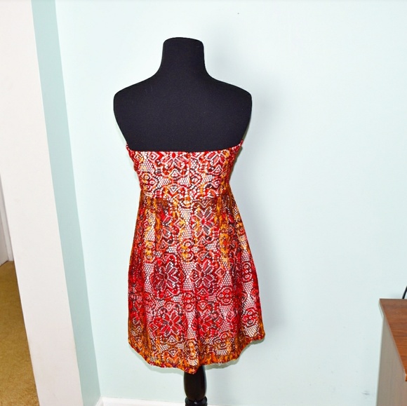 Adorable Strapless Orange Mesh Dress - Picture 2 of 2
